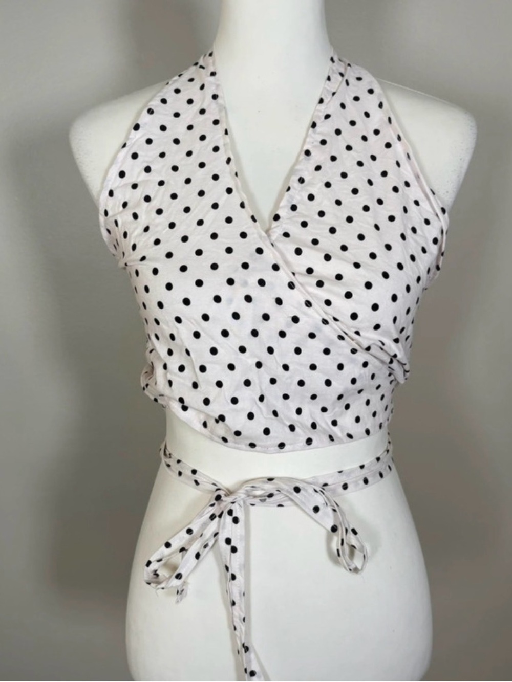 Polka Dot Wrap Halter Crop Top - Handmade